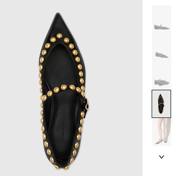 Rebecca Minkoff Milan Black and Gold Studded Mary Jane Pointed Toe Flats - Picture 9 of 12